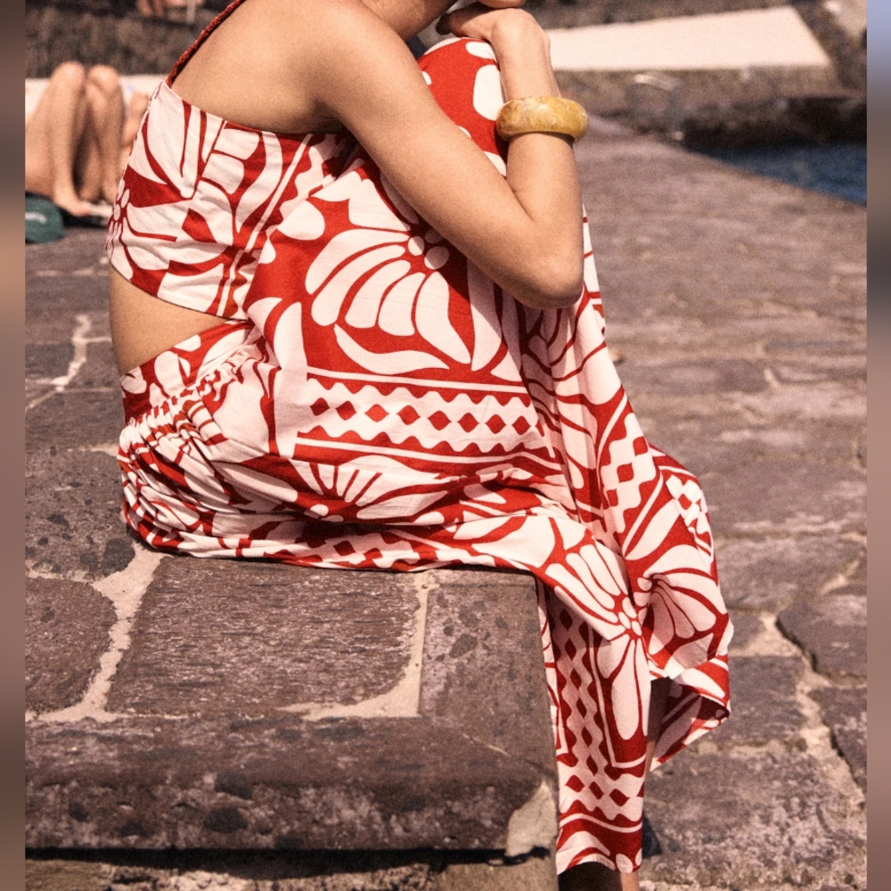 H&M Co-ord Set Poplin Crop Top XL + Maxi Skirt  10 Bright Red/white - Picture 12 of 13